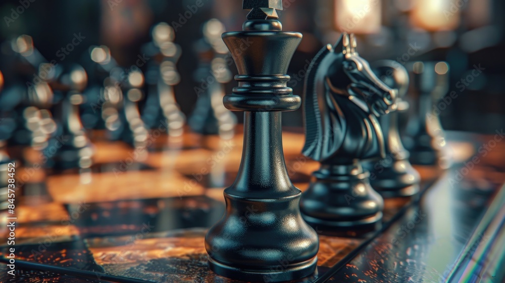Aufkleber Close-up image of a chess board with chess pieces arranged on it
