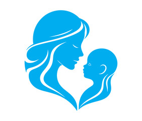 Mother and baby logo vector silhouette design