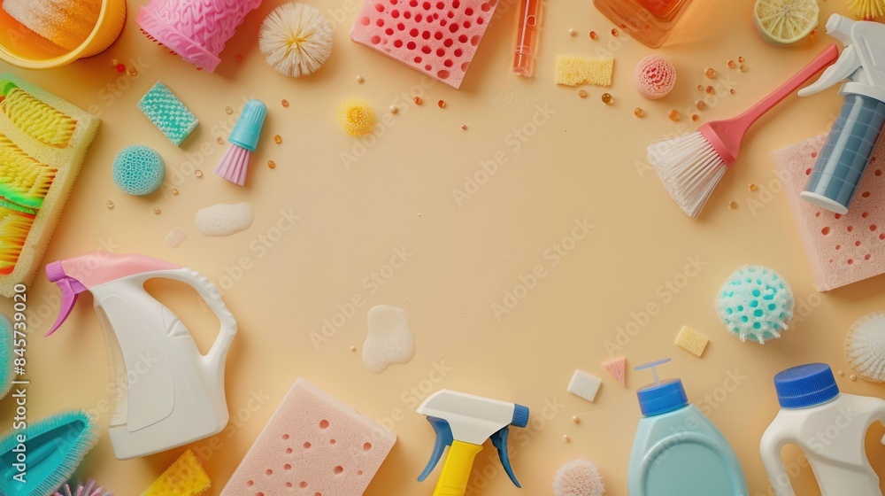 Poster a collection of various cleaning supplies arranged in a circular shape
