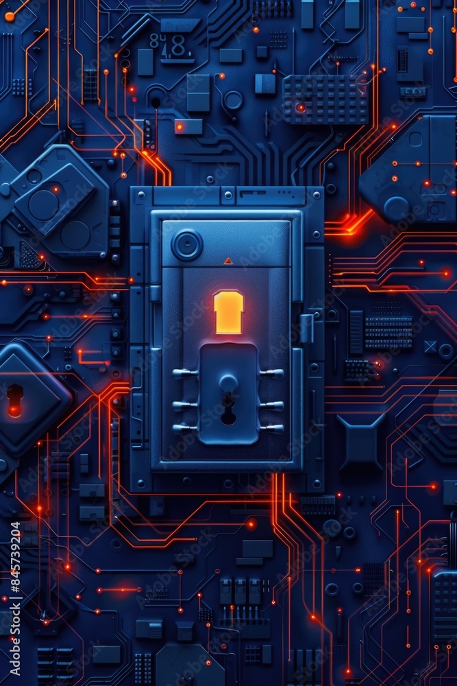 Poster A close-up shot of a circuit board with a lit LED, suitable for tech-related or futuristic concepts