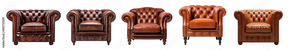 Poster Elegant vintage leather armchairs collection png set