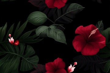 Red Floral and leaves Pattern: An Abstract background
