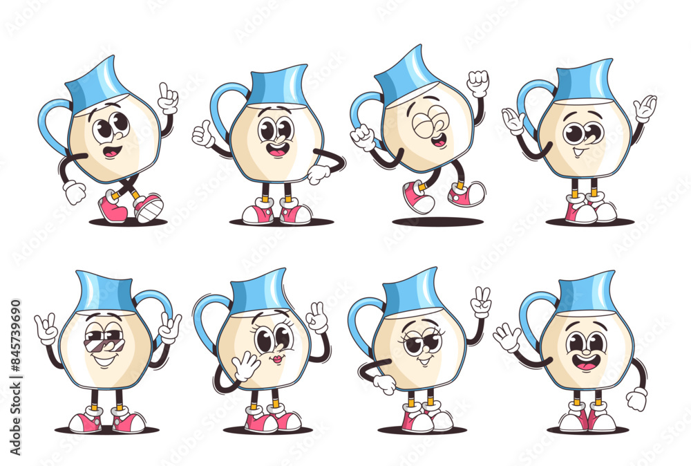 Aufkleber set of cute cartoon dairy characters in various poses with different expressions. vector animation o