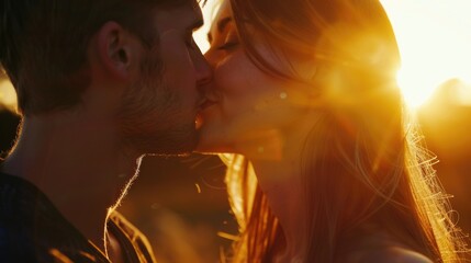 A romantic moment between two people, captured in warm sunlight
