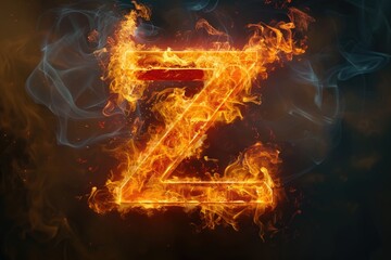A single letter Z engulfed in flames on a dark background