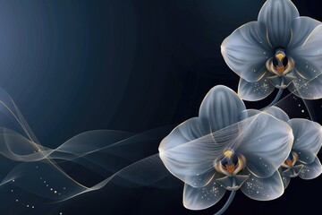 Three blue orchids on a dark background
