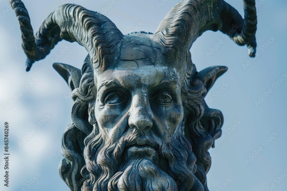 Poster a mythological or symbolic representation of a human figure with a goat's head, often used in fantas