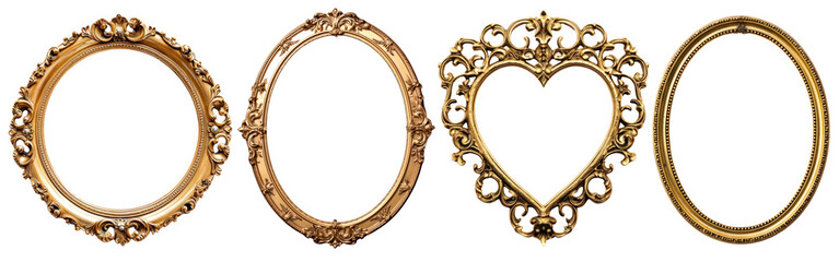 Elegant vintage ornate gold frames png set