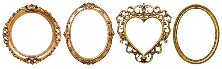 Elegant vintage ornate gold frames png set