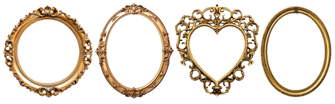 Elegant vintage ornate gold frames png set