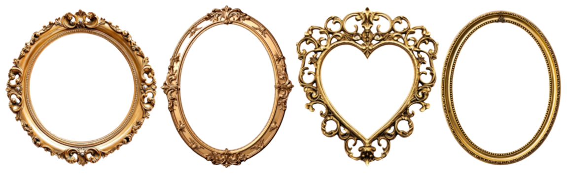 Elegant vintage ornate gold frames png set