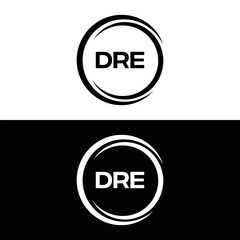 DRE logo. D R E design. White DRE letter. DRE, D R E letter logo design. D R E letter logo design in FIVE, FOUR, THREE, style. letter logo set in one artboard. D R E letter logo vector design.