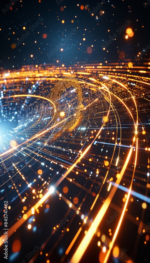 Aufkleber dynamic digital art glowing particles and swirling lines in a virtual environment