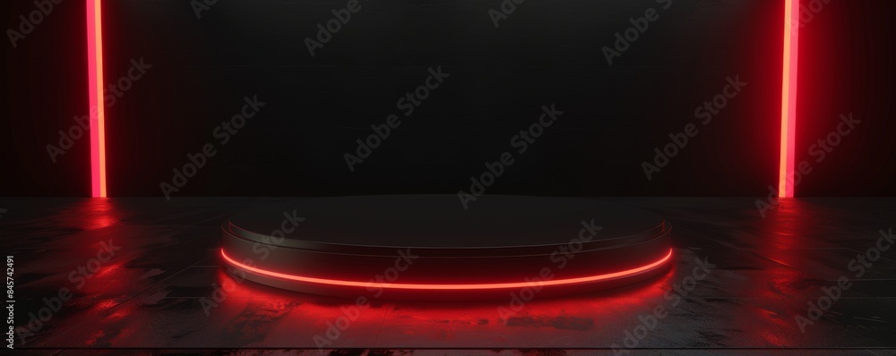 Poster abstract 3d render with red neon lights on a black background