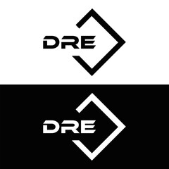 DRE logo. D R E design. White DRE letter. DRE, D R E letter logo design. D R E letter logo design in FIVE, FOUR, THREE, style. letter logo set in one artboard. D R E letter logo vector design.
