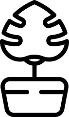 Simple line icon design of a monstera deliciosa plant growing in a pot