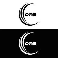 DRE logo. D R E design. White DRE letter. DRE, D R E letter logo design. D R E letter logo design in FIVE, FOUR, THREE, style. letter logo set in one artboard. D R E letter logo vector design.