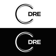 DRE logo. D R E design. White DRE letter. DRE, D R E letter logo design. D R E letter logo design in FIVE, FOUR, THREE, style. letter logo set in one artboard. D R E letter logo vector design.