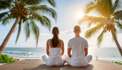 Fototapeta premium A Man and a Woman Sitting on the Beach