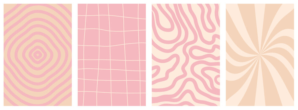 Set of groovy Pink and peach Abstract Patterned Wallpapers