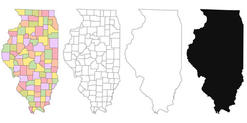Illinois administrative map, Illinois outline and counties state map set - illustration version
