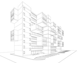 Modern architecture building 3d illustration