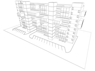 Modern architecture building 3d illustration