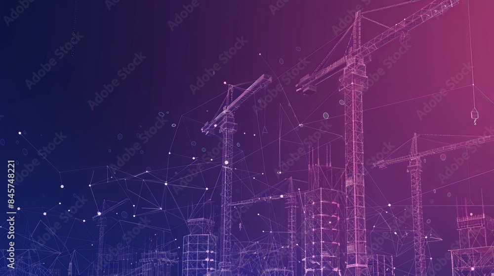 Aufkleber a construction site adorned with lots of tower cranes is depicted in a low poly wireframe digital ve