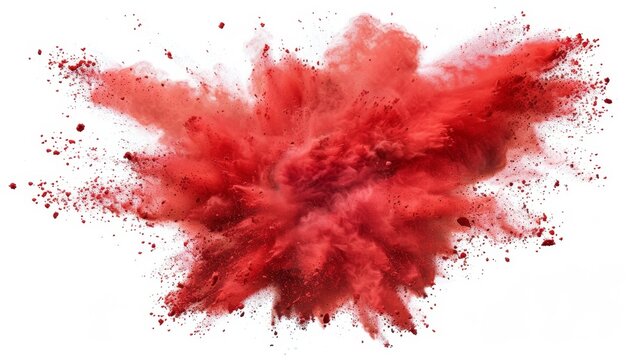 Red Powder Explosion Isolated on White Background, Generative AI