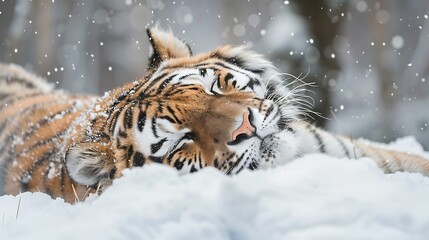 Obraz premium a tiger lying in the snow