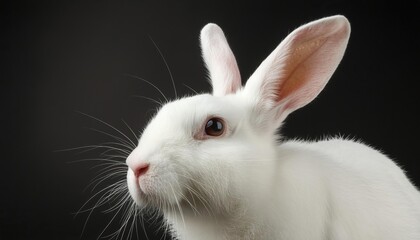 white rabbit on black background