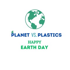 Planet vs. Plastics, Earth day concept 3d tree background. Ecology concept. Happy Earth Day. Design with globe map drawing and leaves isolated on white background.