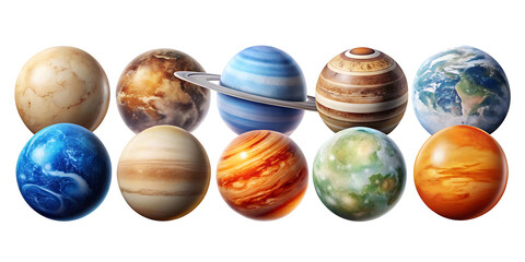Set of planets isolated on white background.AI GENERATED