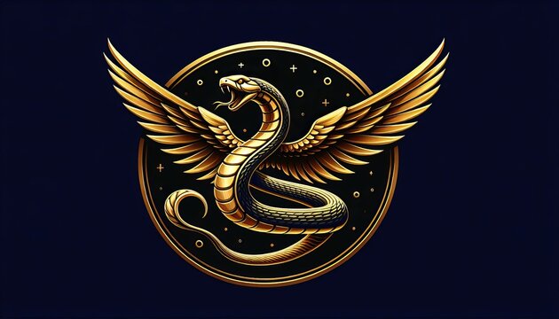  Winged Snake in a Circle on a Black Background