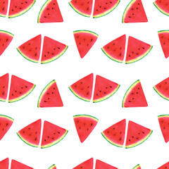 Hand drawn watercolor watermelon slices seamless pattern isolated on white background. Can be used for textile, fabric, scrapbook and other printed products.