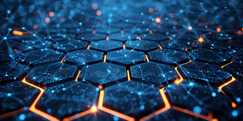 Fototapeta premium Cutting-Edge Hexagonal Technology with Blue and Orange Neon Elements
