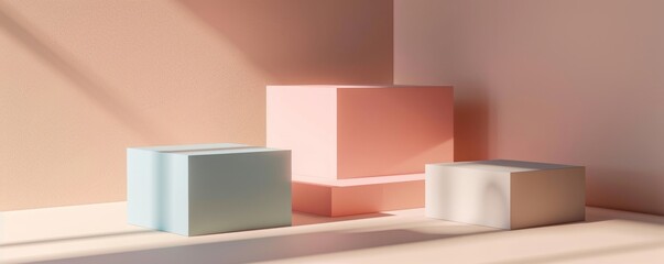 Minimalist composition of three geometric shapes on a pastel background