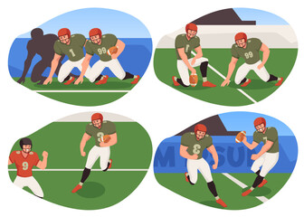 College football scenes in flat vector set, isolated background.