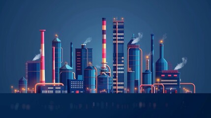 Obraz premium Depicting the heavy industry concept an industrial plant manufacturing building and factory are portrayed against a dark blue backdrop