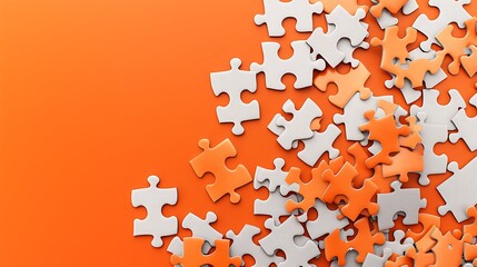 Abstract background jigsaw puzzles and creative business idea for success concept on orange background
