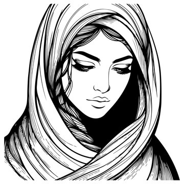 recommend clip art: Muslim woman in hijab black outline illustration.