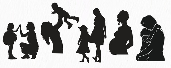Mother and Baby Line Art Vector Illustration