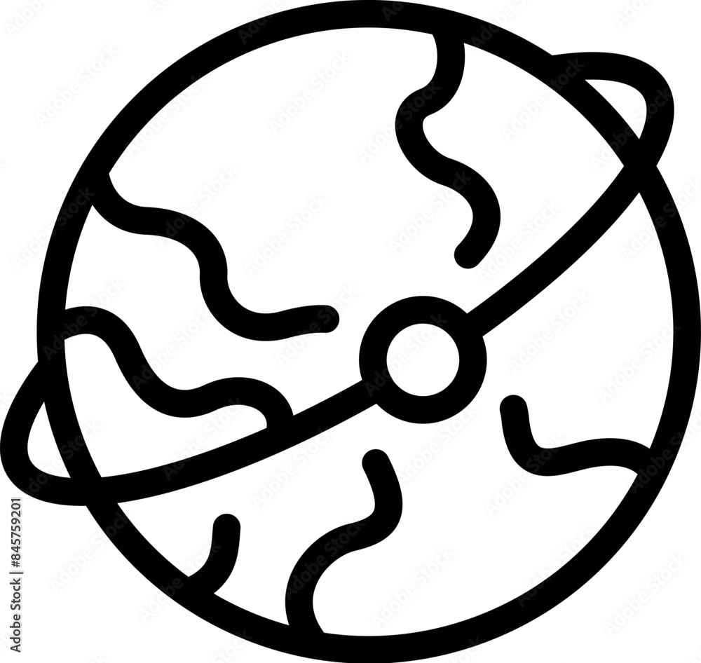 Poster simple line icon of planet earth with an orbiting object, representing the environmental issue of gl
