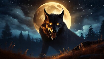 wolf howling at night