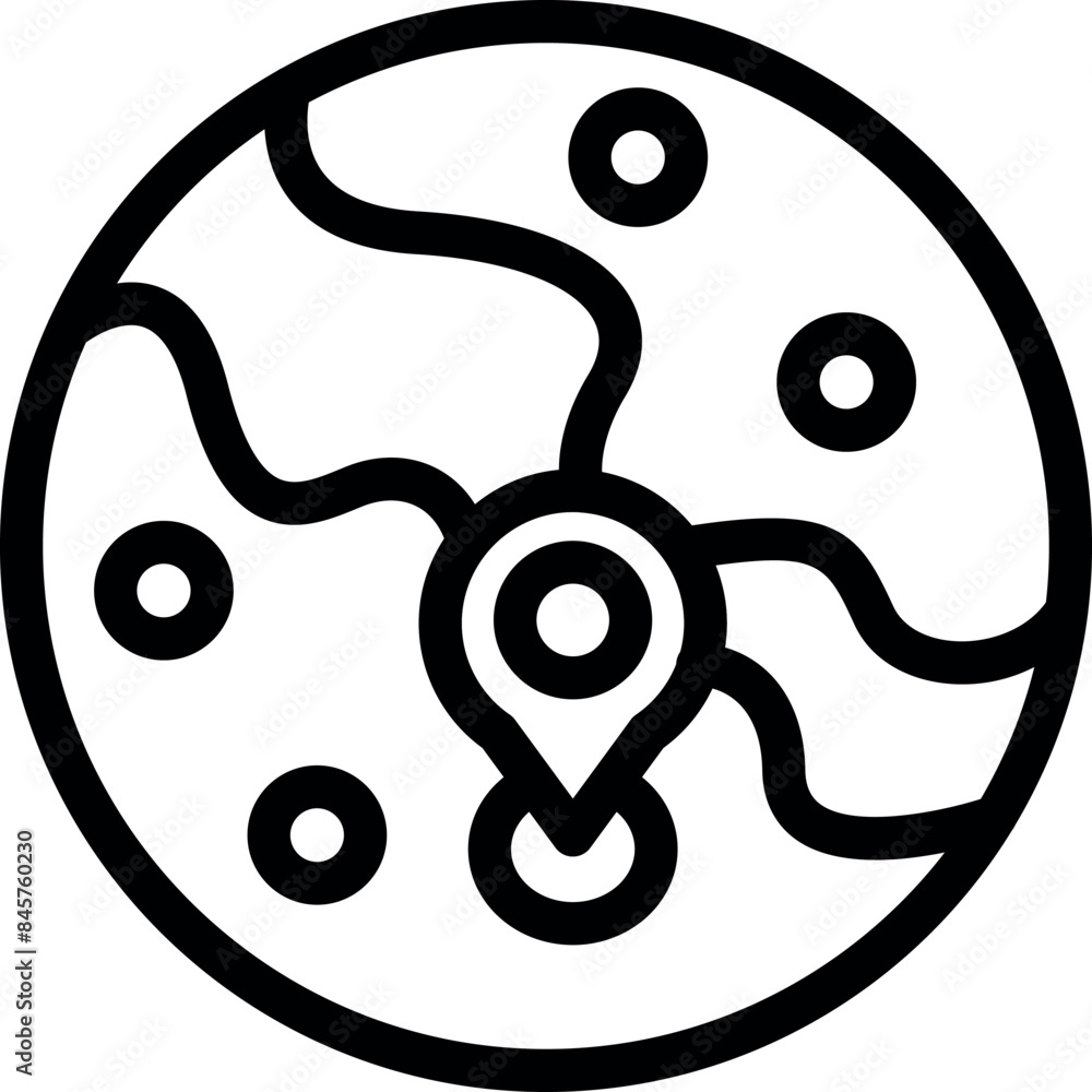 Aufkleber simple black and white icon of a location pin pointing on a map, perfect for representing travel and