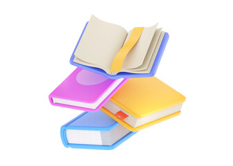 3d flying school book icon render, education cartoon open element isolated on white background. Study object concept