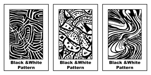 Set of 3 Abstract black and white pattern. For use in graphics. Minimalist illustration for printing on wall decorations