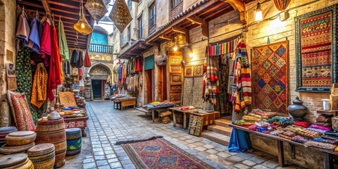 Vibrant Old Medina of Fes with Traditional Shops and Colorful Textiles