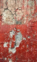 Fototapeta premium Aged Red Paint Peeling on a Weathered Wall, Exterior Texture and Decay