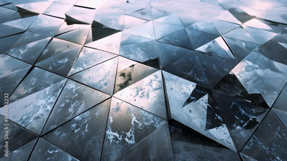 Poster solar panels arranged in geometric patterns creating a visually striking display.